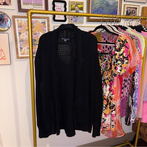 John Varvatos Black Silk Blend Chunky Knit Cardigan Sweater - Picture 5 of 7